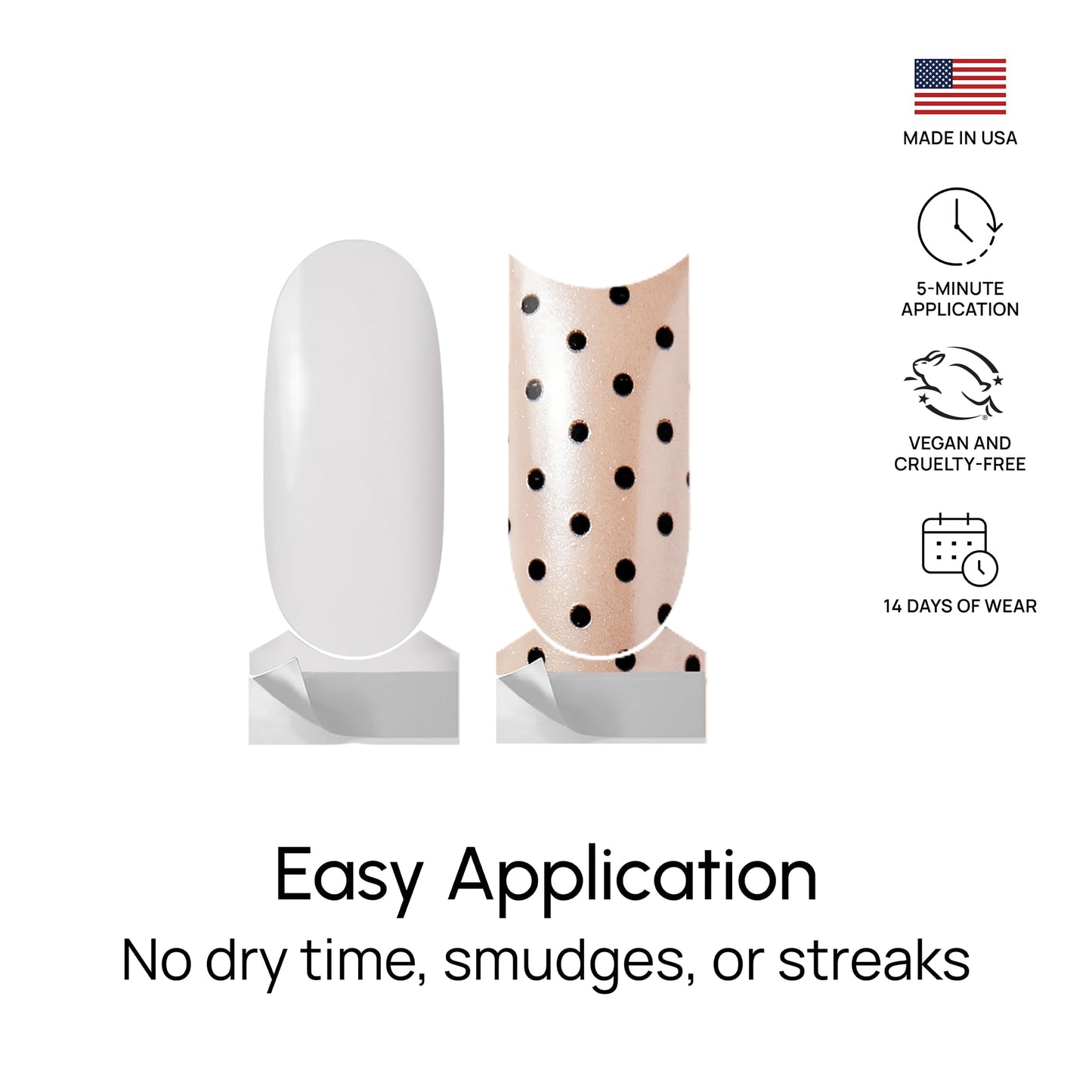 Color Street - Spotted on Set - Champagne French Tip Nails with Black Polka Dots, Real Nail Polish Strips, Shimmer Style Manicure - 16 Double-Ended Strips