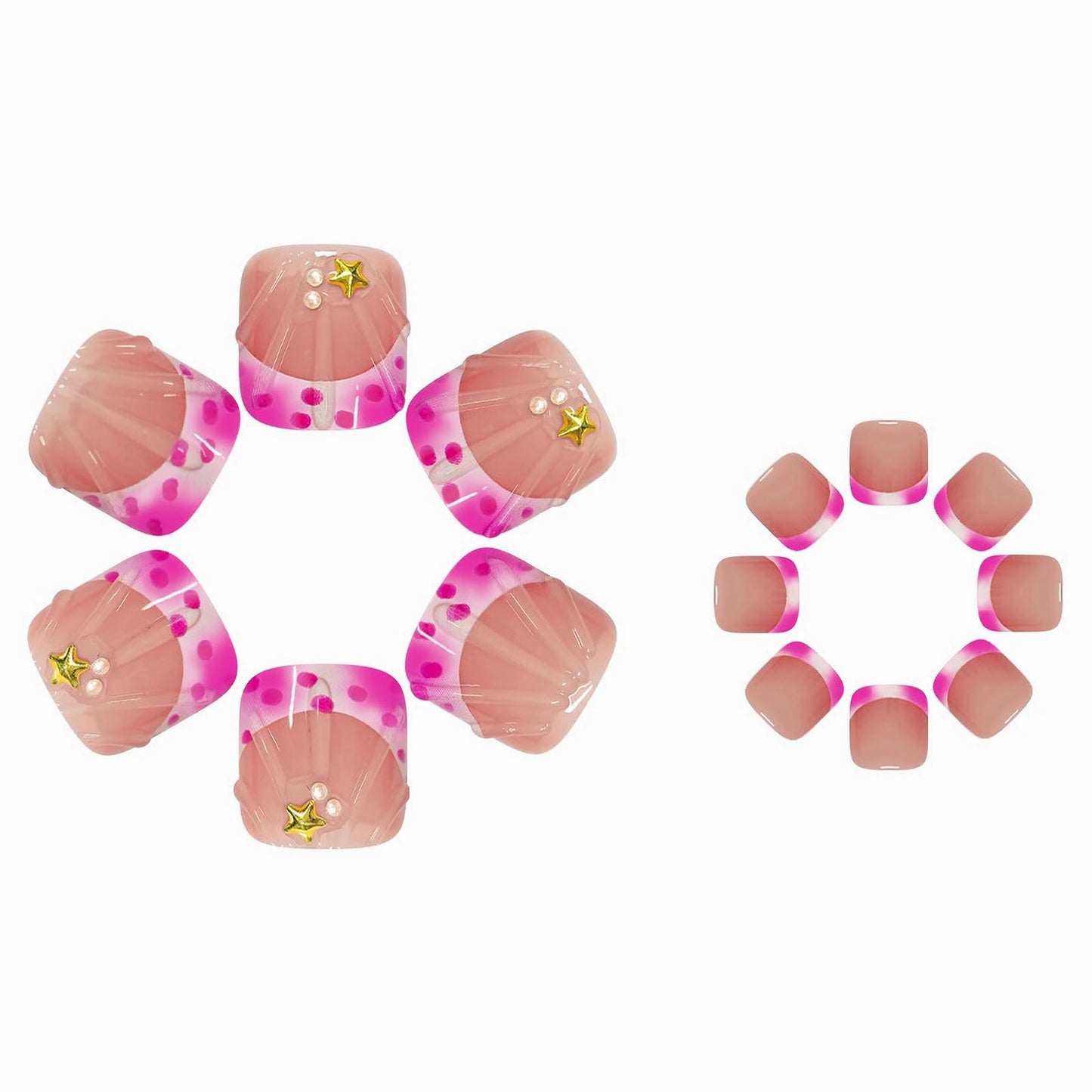 MISUD Press on Toenails - Fake Toe Nails with Pink French Tip, Acrylic Toenail 3D Shell Design 24 pcs