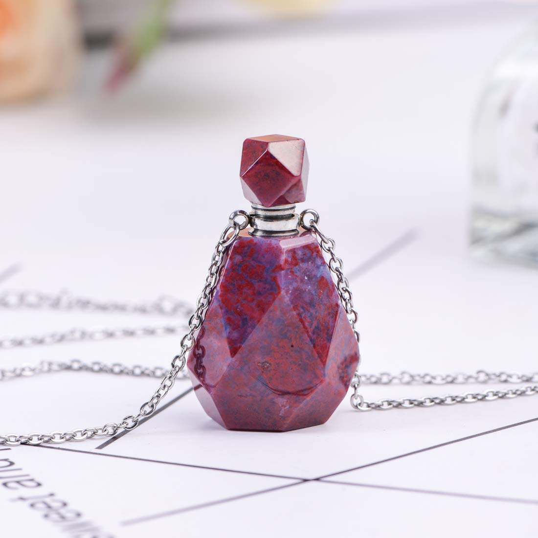YGLINE Agate Essential Oil Gemstone Vial Essential Oil Necklace,Youngliving,Perfume Bottle Necklace