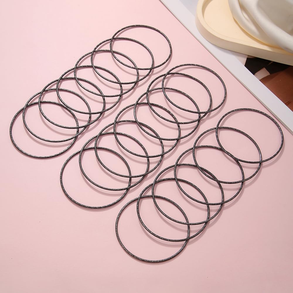 RINTOLER 20Pcs Black Bangles Bracelets Set for Women - Multi Layer Stackable Textured Thin Bracelets Indian Bangles Boho Jewelry Set (A-20PC-GunBlack)