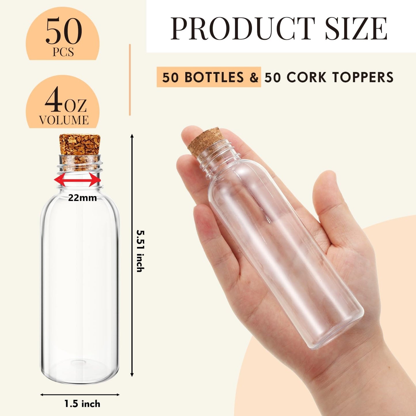 Talandale 50 Pcs 4 oz Potion Bottles with Cork - Clear Plastic Sand Art Bottles for DIY Wedding Party Favors