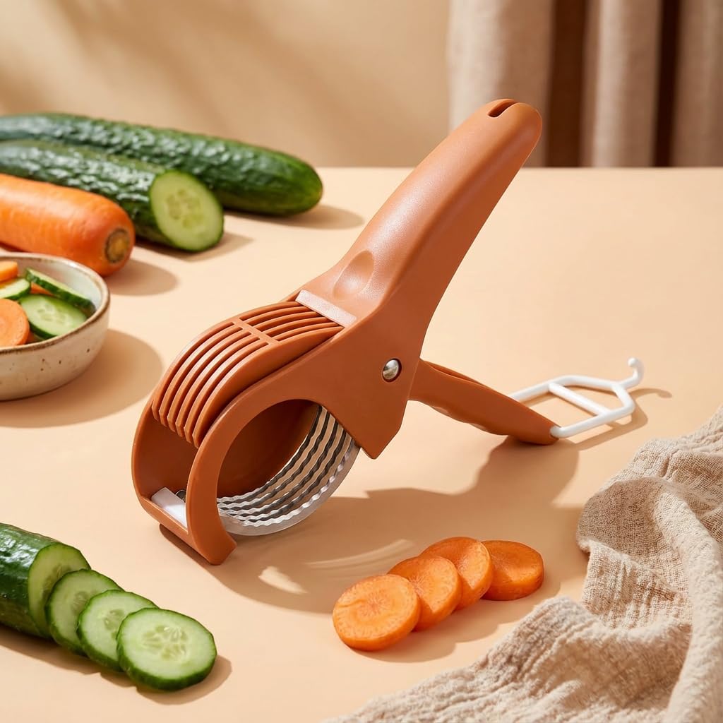 2 Pcs Multifunctional Fruit and Vegetable Slicer with 2 Portable Hooks, 2026 Upgraded Food Manual Slicer, Ideal for Banana, Sausages, Cucumbers, Strawberries, Essential Stuff for Kitchen or Camping