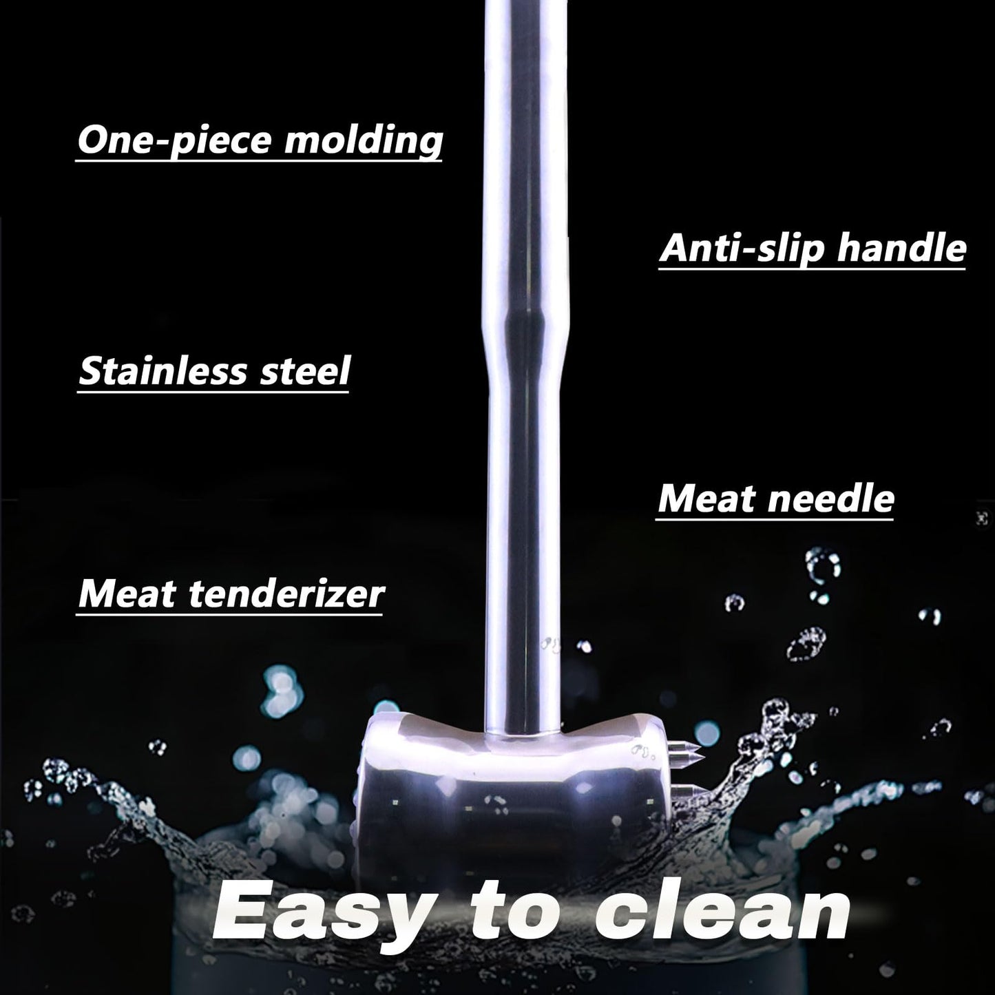 Dual-Sided 2-in-1 Stainless Steel Meat Tenderizer Tool, Meat Mallet Hammer with Meat Tenderizer Needles, Professional Kitchen Tool for Tenderizing Steak, Chicken and Beef, Easy-Grip Easy to Clean