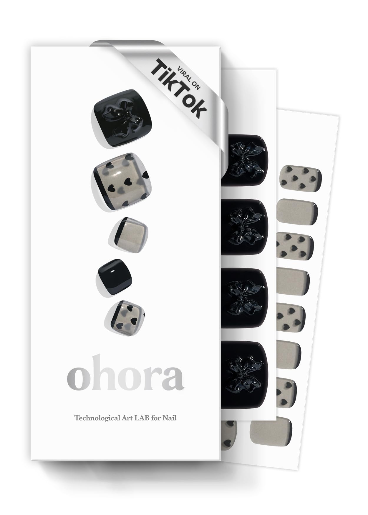 ohora Semi Cured Gel Pedi Strips (P Heart Lace) - Works with Any Nail Lamps, Salon-Quality, Long Lasting, Easy to Apply & Remove - Includes 2 Prep Pads, Nail File & Wooden Stick
