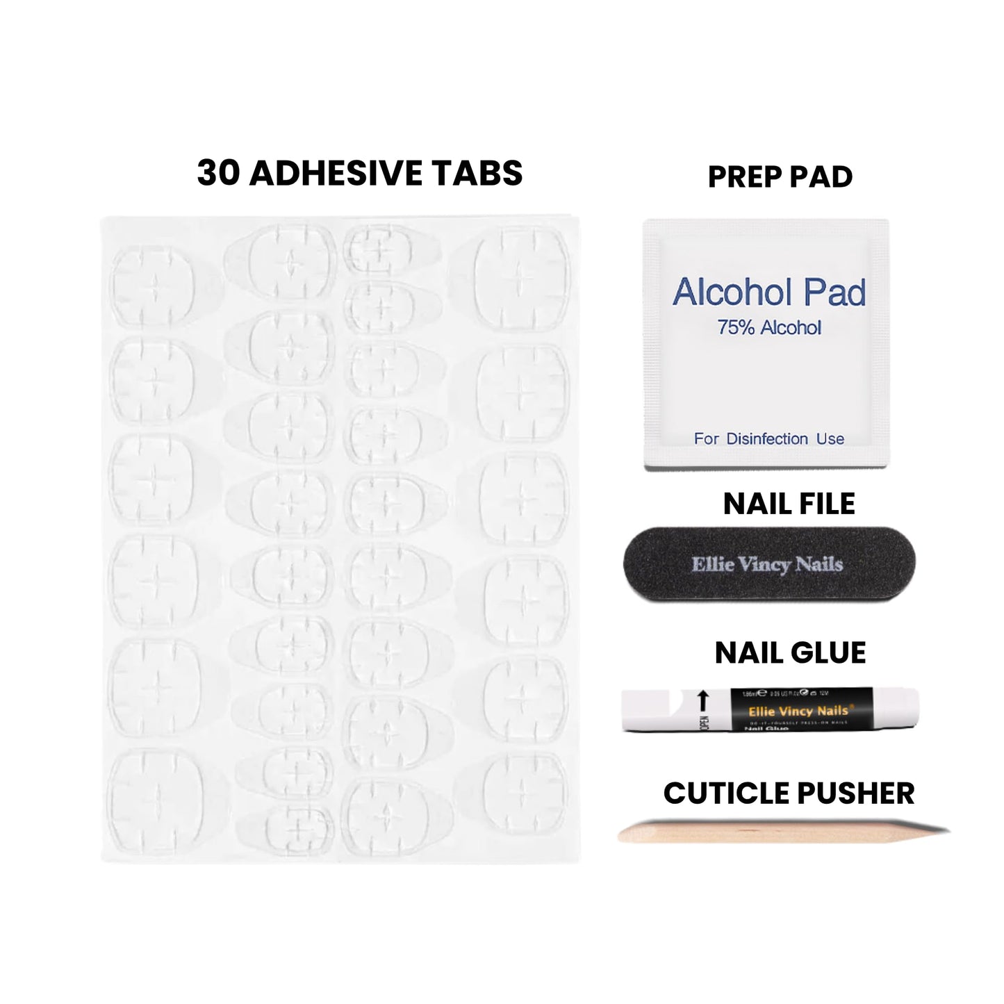 Ellie Vincy Press-On Nails – Milky White Glossy Oval Shape, Natural Semi-Transparent Finish – 30 Reusable Nails in 15 Sizes with Glue & Sticky Tabs