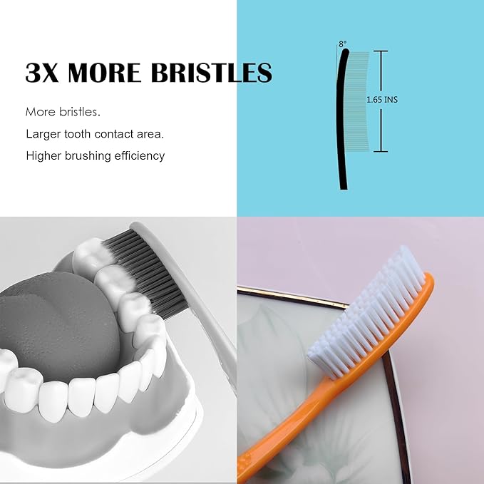 EasyHonor Huge Head, Big Giant Head Toothbrush, Hard & Firm bristles BPA Free for Proper Dental Care, White Hard Bristles.(8pcs)