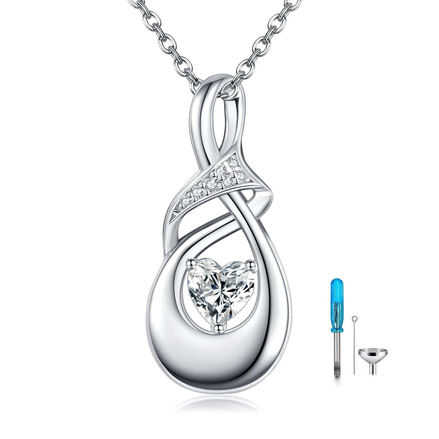 POPLYKE Infinity Ashes Necklace for Women Sterling Silver Cremation Jewelry Urn Necklaces for Ashes for Women Infinity Pendant Heart Cubic Zirconia