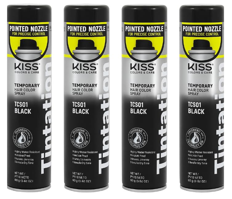 Tintation Temporary Hair Color Spray, Black, 2.82 oz (Pack of 4)