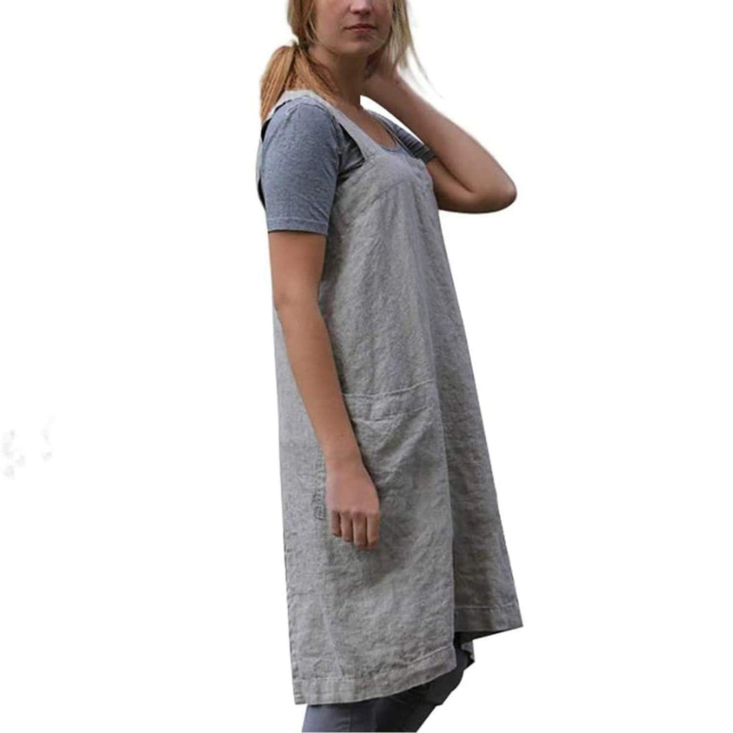 YESDOO Cotton Linen Apron Cross Back Apron for Women with Pockets Pinafore Dress for Baking Cooking