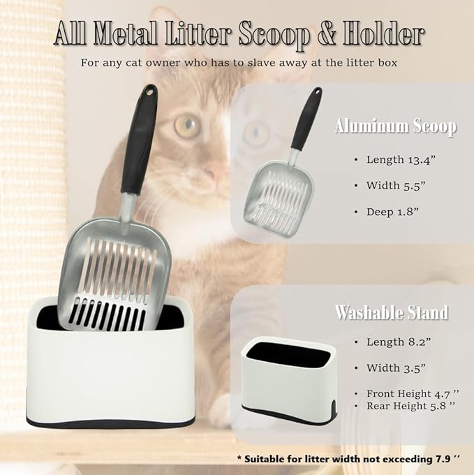 Epargnaro Heavy Duty Cat Litter Scoop with Holder - All Metal Cat Litter Scooper with Holder - Speed Sifter Litter Box Scooper Captures All Clumps - Aluminum Cats Litter Scooper