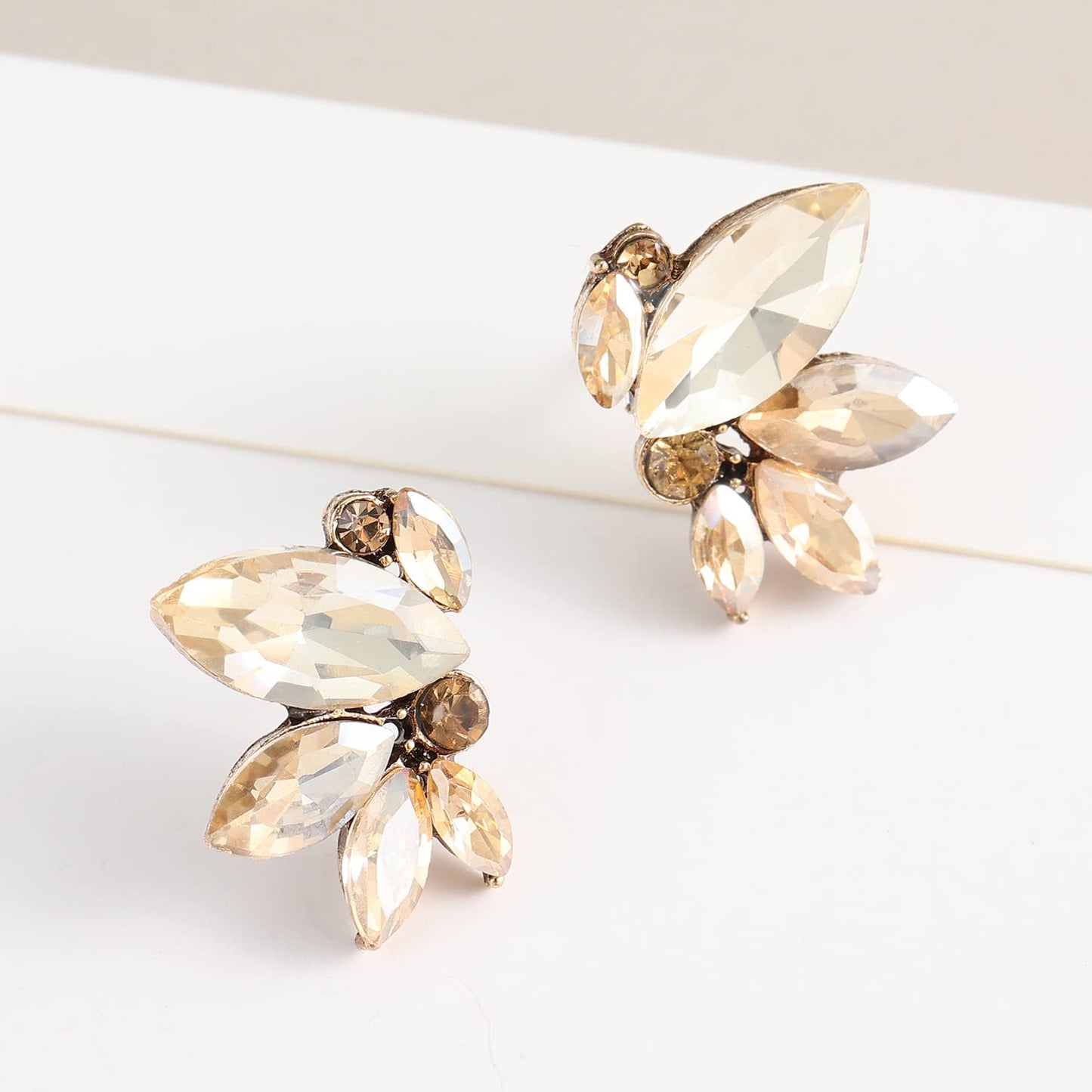Champagne Rhinestone Earring Sparkly Faux Crystal Stud Earrings for Women Wedding Prom Party