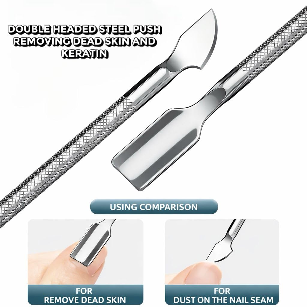 UM Supplies 4PCS Nail Care Set + Storage Pouch | Professional Cuticle Nipper with 2 Pushers and Nail Cutter Stainless Steel | Manicure Pedicure Tool | Jaw 14 (5mm) Double Spring