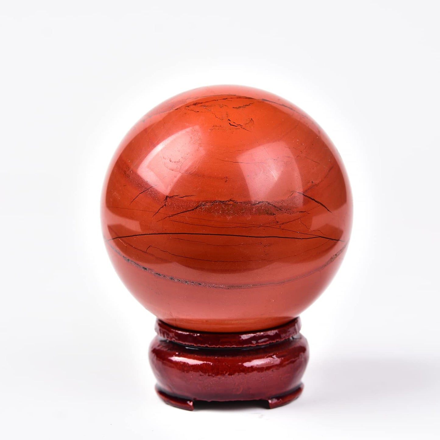 JIC Gem Red Jasper Crystal Sphere Ball Natural Quartz Crystal Sphere Ball with Wooden Stand (50-60mm)