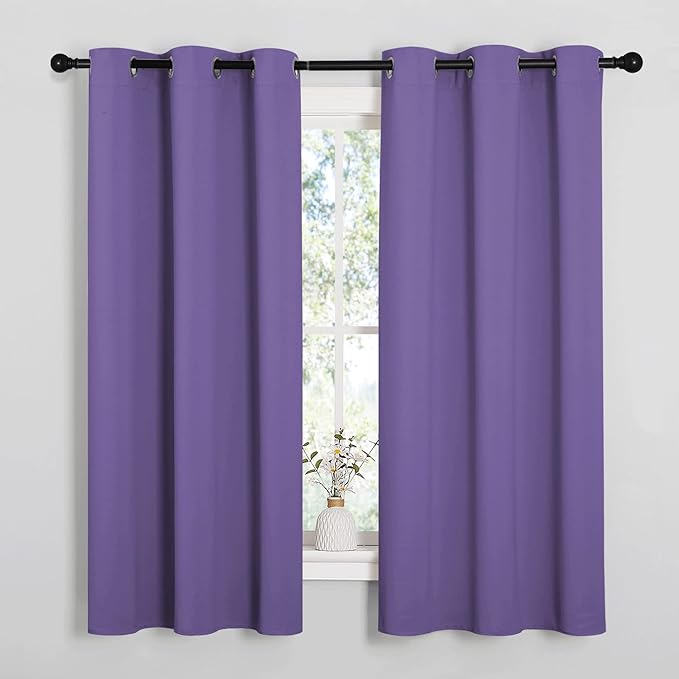 NICETOWN Bedroom Curtain Panels Blackout Draperies, Thermal Insulated Solid Grommet Blackout Curtains/Drapes (1 Pair, 34 by 63 inches, Lilac Purple)