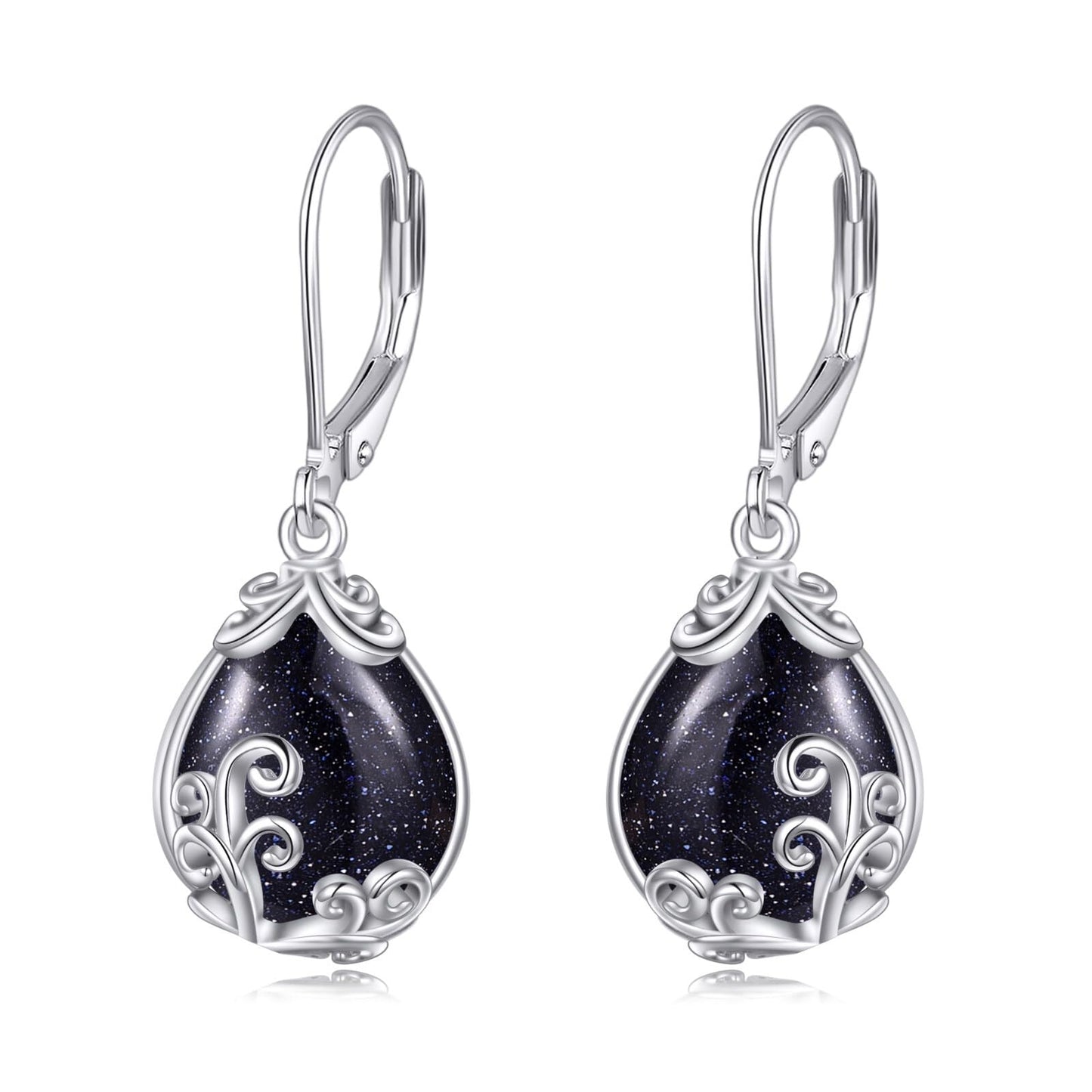 POPLYKE Blue Sand Filigree Teardrop Drop Dangle Earrings Sterling Silver Leverback Earrings Blue Sand Jewelry Gifts for Women