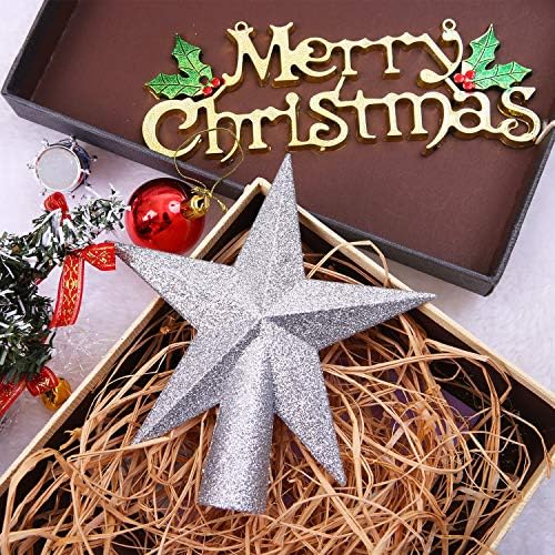 Aneco 2 Pack Glittered Christmas Tree Topper Star Treetop for Small Christmas Tree Decoration or Home Decor, Hard Plastic
