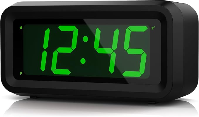 KWANWA 1.2 Inch Small Digital Alarm Clock, Green LED Display with Adjustable Brightness & Night Mode, Battery Operated Portable Desk Clock, for Bedroom, Travel, Kids, Wall Mount (Snooze, 12/24H)