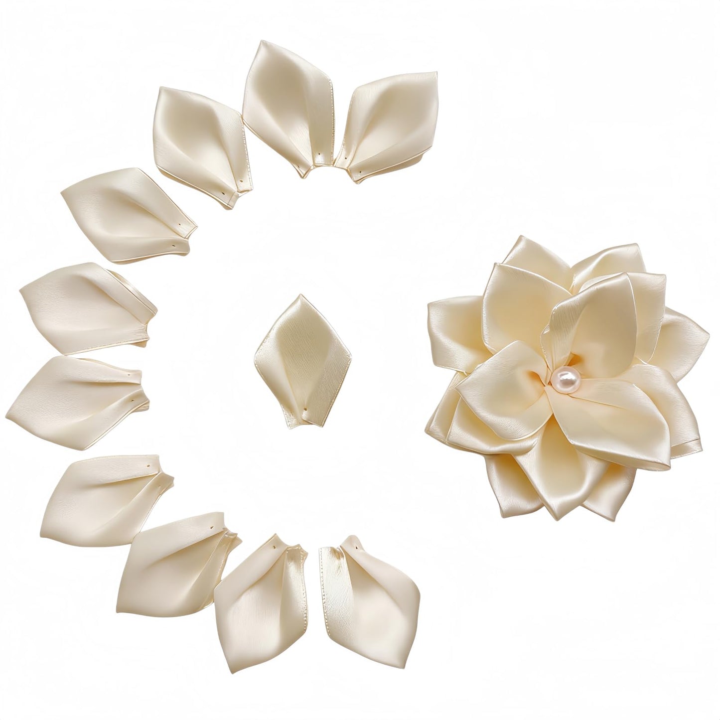 Pre-Cut Satin Ribbon Petals, 300 Pcs DIY Flower Making Supplies for Wedding Bouquets, Bridal Shower, Save Time & Boost Efficiency for Crafters, Beige