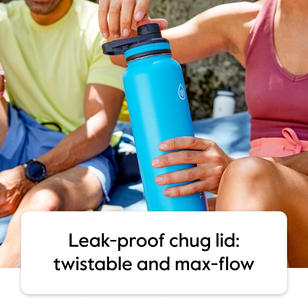ThermoFlask Stainless Steel Water Bottles 2-Pack - Double-Wall Vacuum Insulated 24 oz BPA-Free Spout Lids - Keeps Drinks Cold 24 Hrs, Hot 12 Hrs - Leakproof, Dishwasher Safe, Mayan Blue/Black