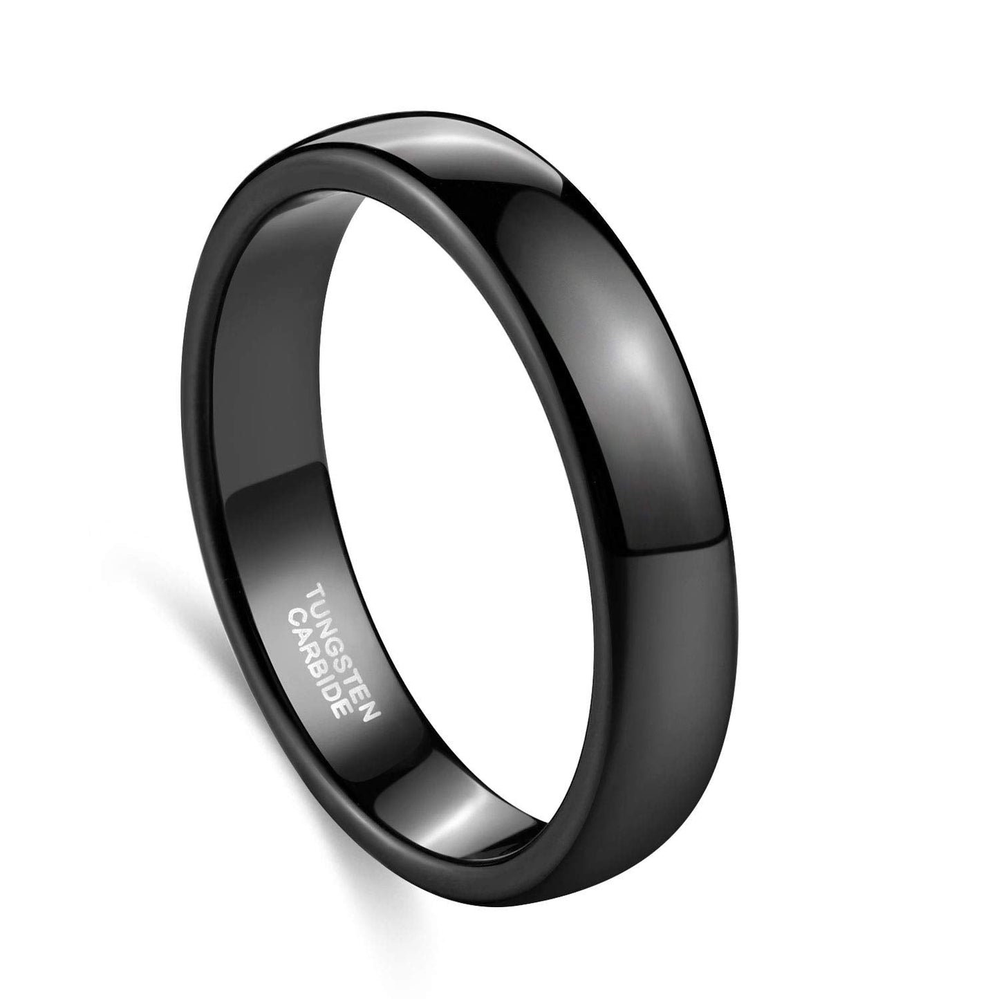 TRUMIUM 4mm Mens Womens Wedding Band Tungsten Carbide Black Rings High Polished Beveled Edges Comfort Fit Size 6