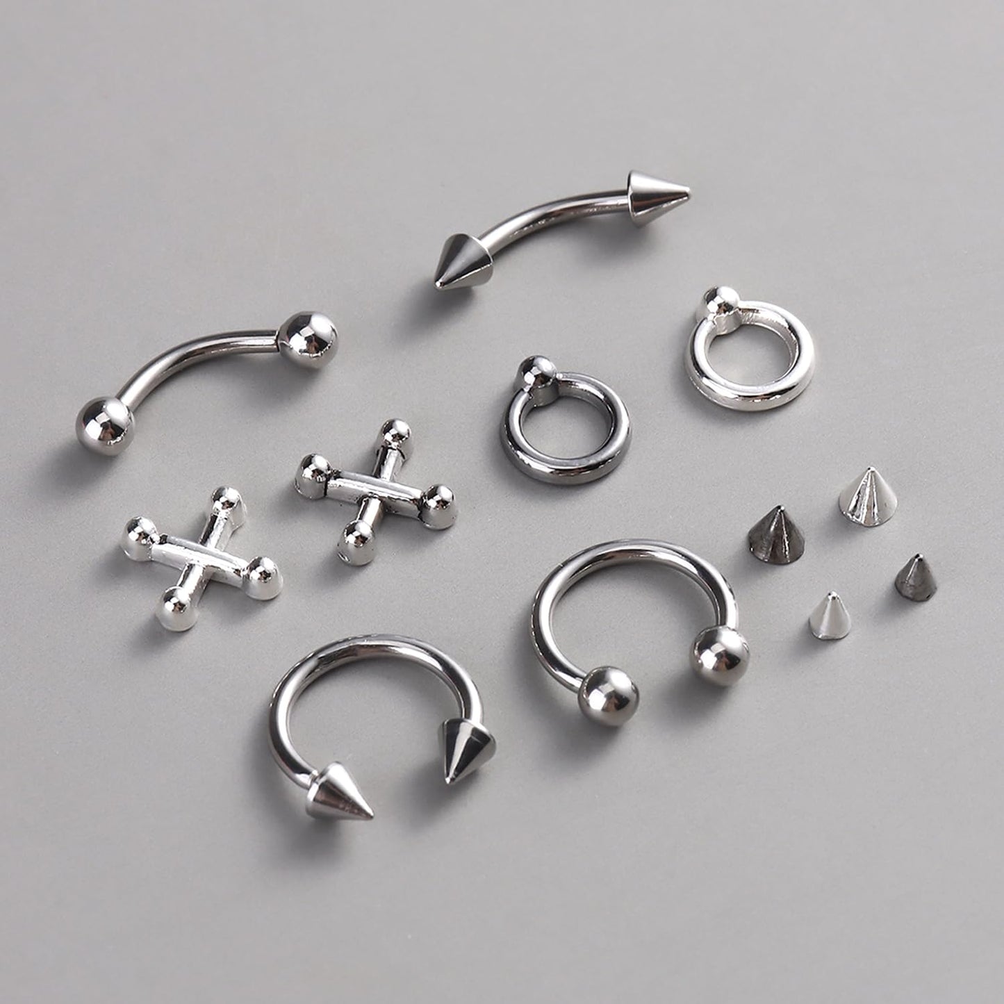 Furtherpretty Gothic Nail Charms Set, 3D Black & Silver Piercing Nail Charms with Metal Rings, Triangle Spikes & Rivet Studs for Nails, Y2K Punk Goth Nail Art Decorations Accessories with Tweezers