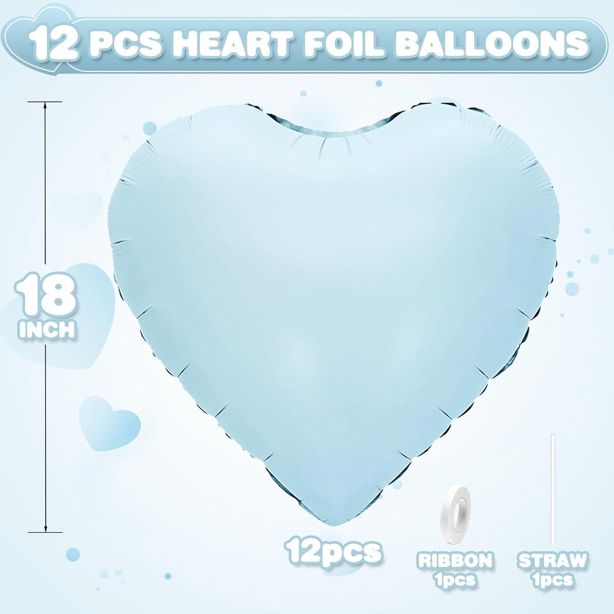 Baby Blue Heart Balloons,12Pcs Pastel Blue Heart Shaped Foil Balloons,18Inch Pastel Helium Balloon for Baby Shower Birthday Anniversary Wedding Party Decorations