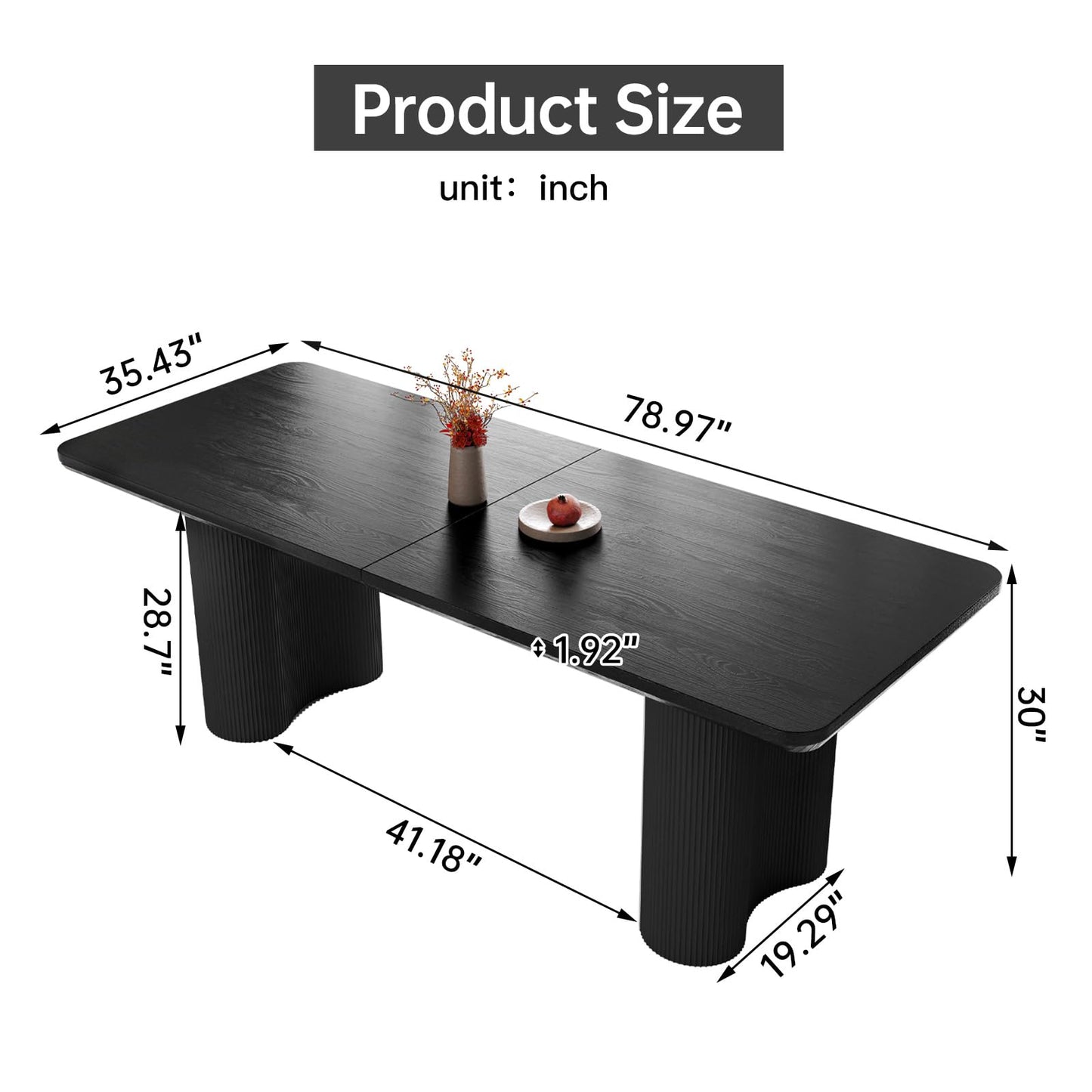 GraceNook 79" Rectangular Black Dining Table, Modern Kitchen Table with Sturdy Sleek Wave Support Legs for Living Room, Dining Room & Kitchen