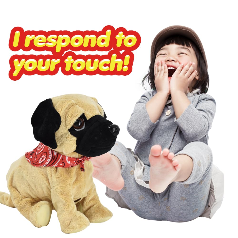 WEofferwhatYOUwant Pug Daddy - Interactive Plush Robot Dog Toy for Toddlers - Touch & Sound Activated, 8 Realistic Tricks - Barking, Crawling, High Five - Educational & Safe for Kids 18+ Months