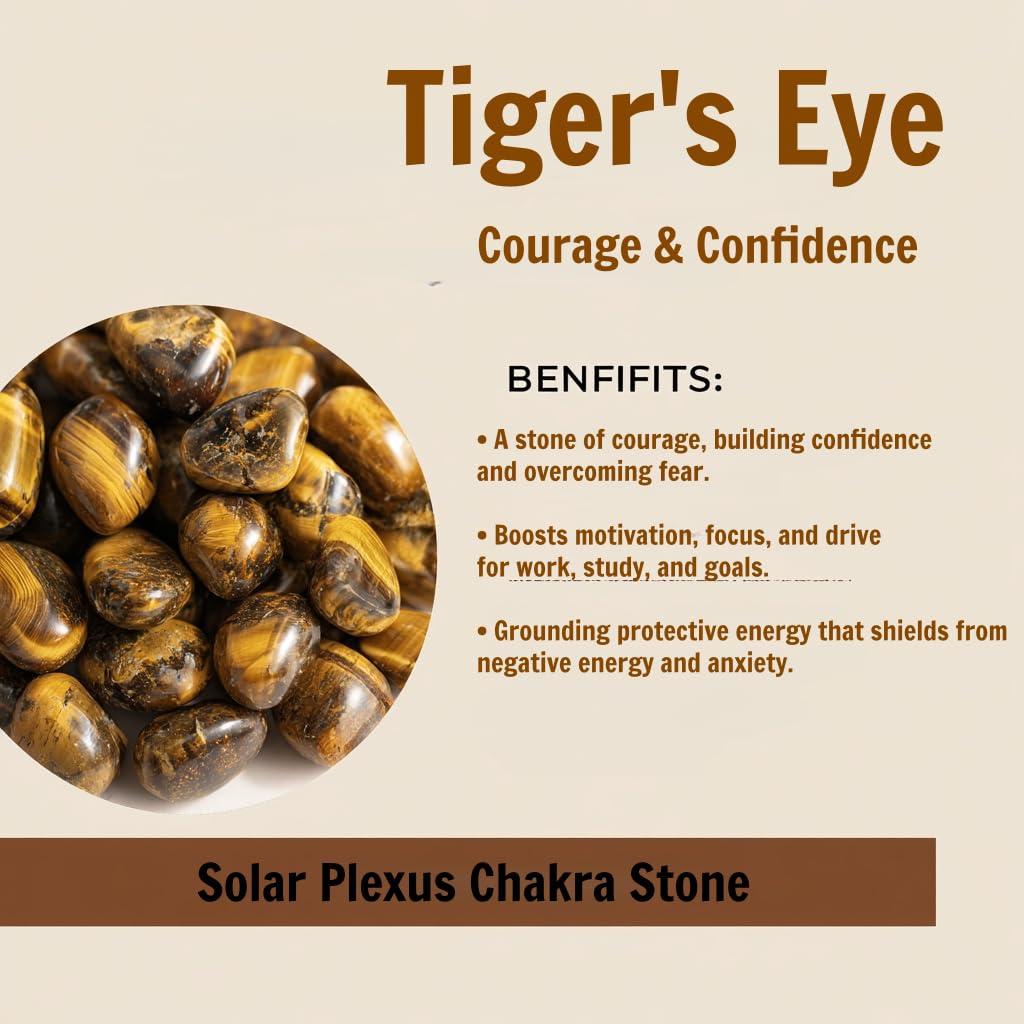 Loveliome Natural Tiger's Eye Oval Polished Worry Stones, Healing Crystal Indoor Fountain Stones Massage Energy Anxiety Relief Items
