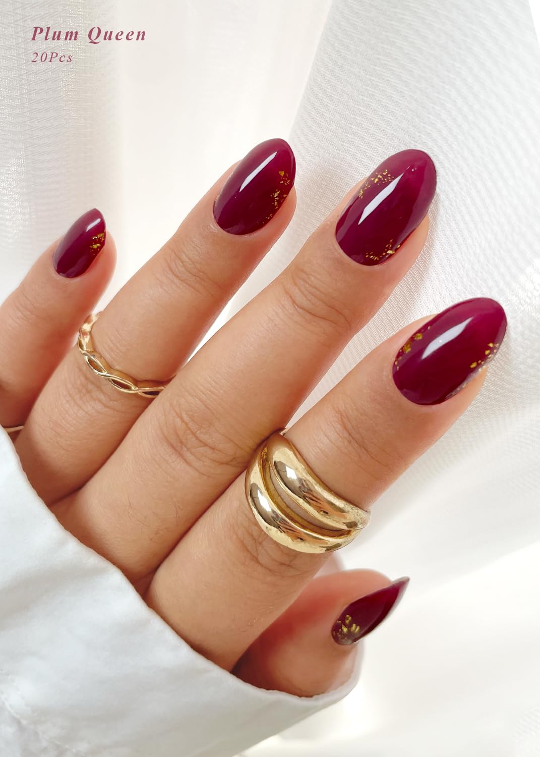 AutyaMee Semi Cured Gel Nail Strips (Plum Queen), Gold Foil, Deep Purple, 20 Pcs Gel Nail Wraps, Stickers, UV Light Required, Salon Quality, Long Lasting