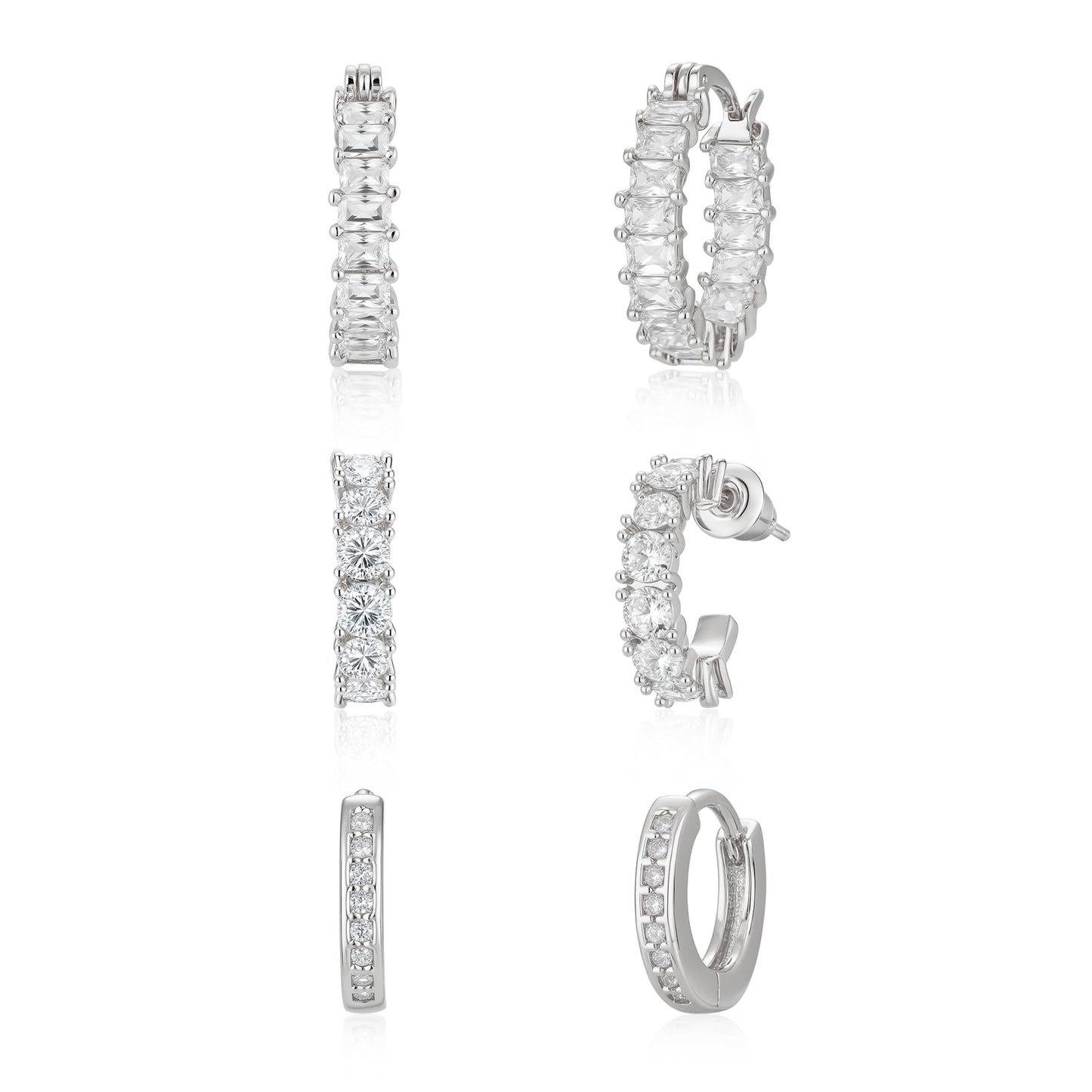 CAROVO 3 Pairs Silver Hoop Earrings for Women Trendy Dainty 14K Gold Plated Cubic Zirconia Huggie Hoop Earrings Stack for Multiple Piercing Jewelry
