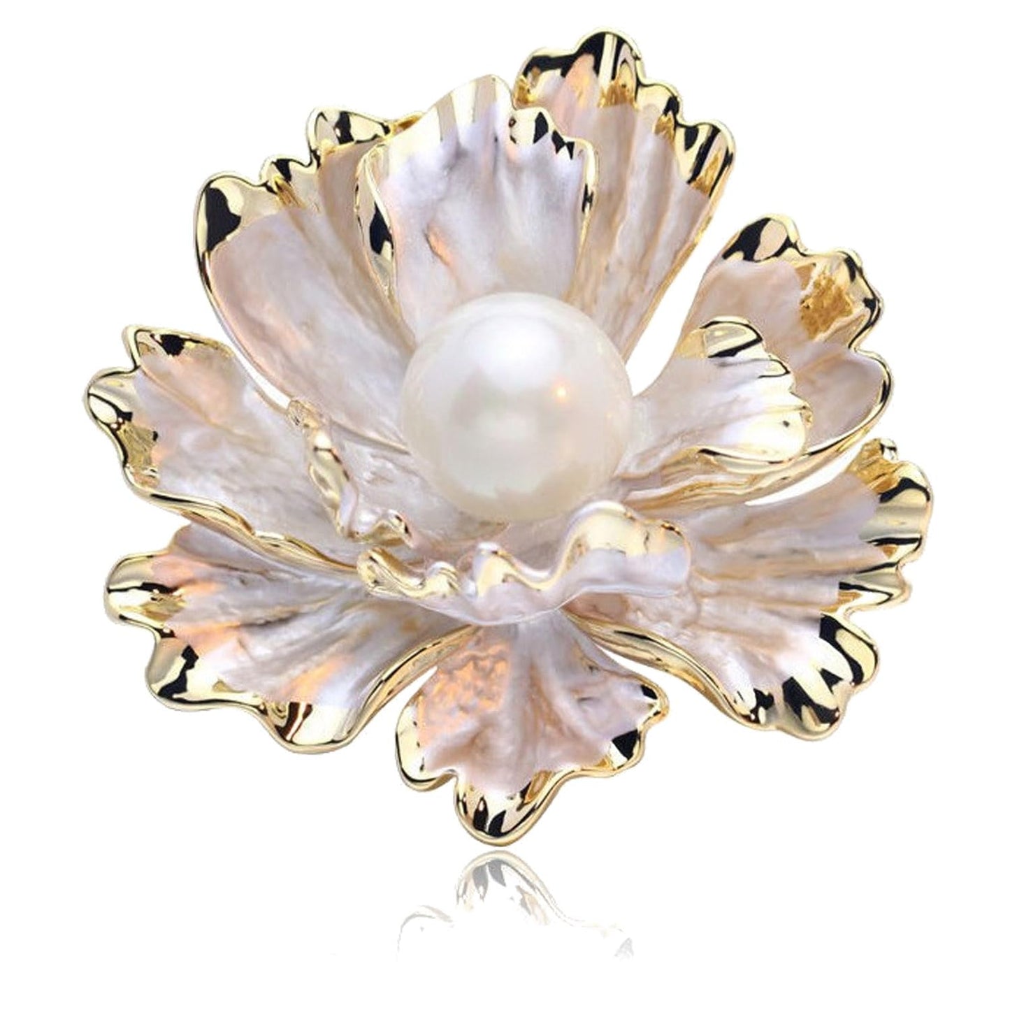Red/White Enamel Peony Flower Crystal Brooches Pins Fashion Beautiful Created Rhinestone Pearl Floral Brooch Good Idea for Party Dance Wedding Banquet for Elegant Women Girl (White Enamel Flower)