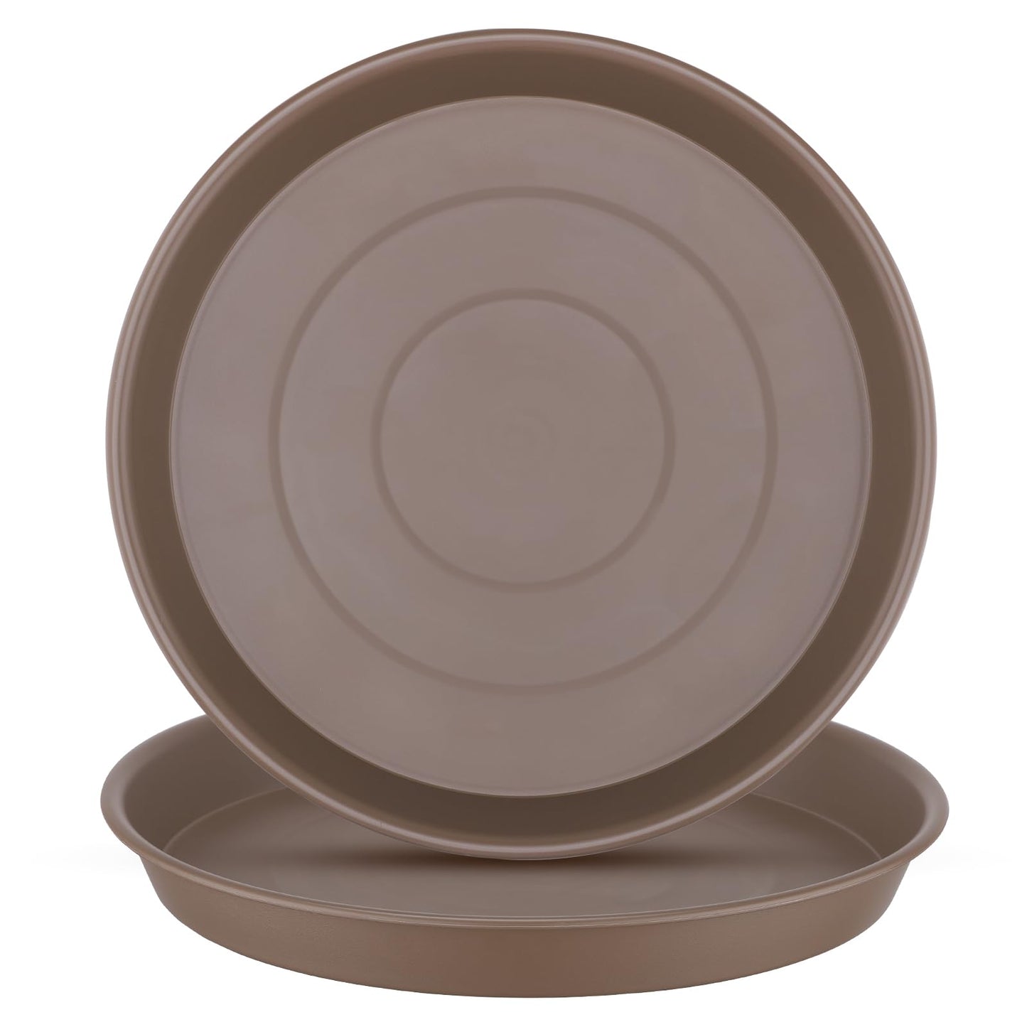 GREANER 12 Inch Plant Plates to Catch Water, 2PCS Brown Heavy Duty Humidity Trays for Indoor Plants, Deep Plant Saucer for Pot
