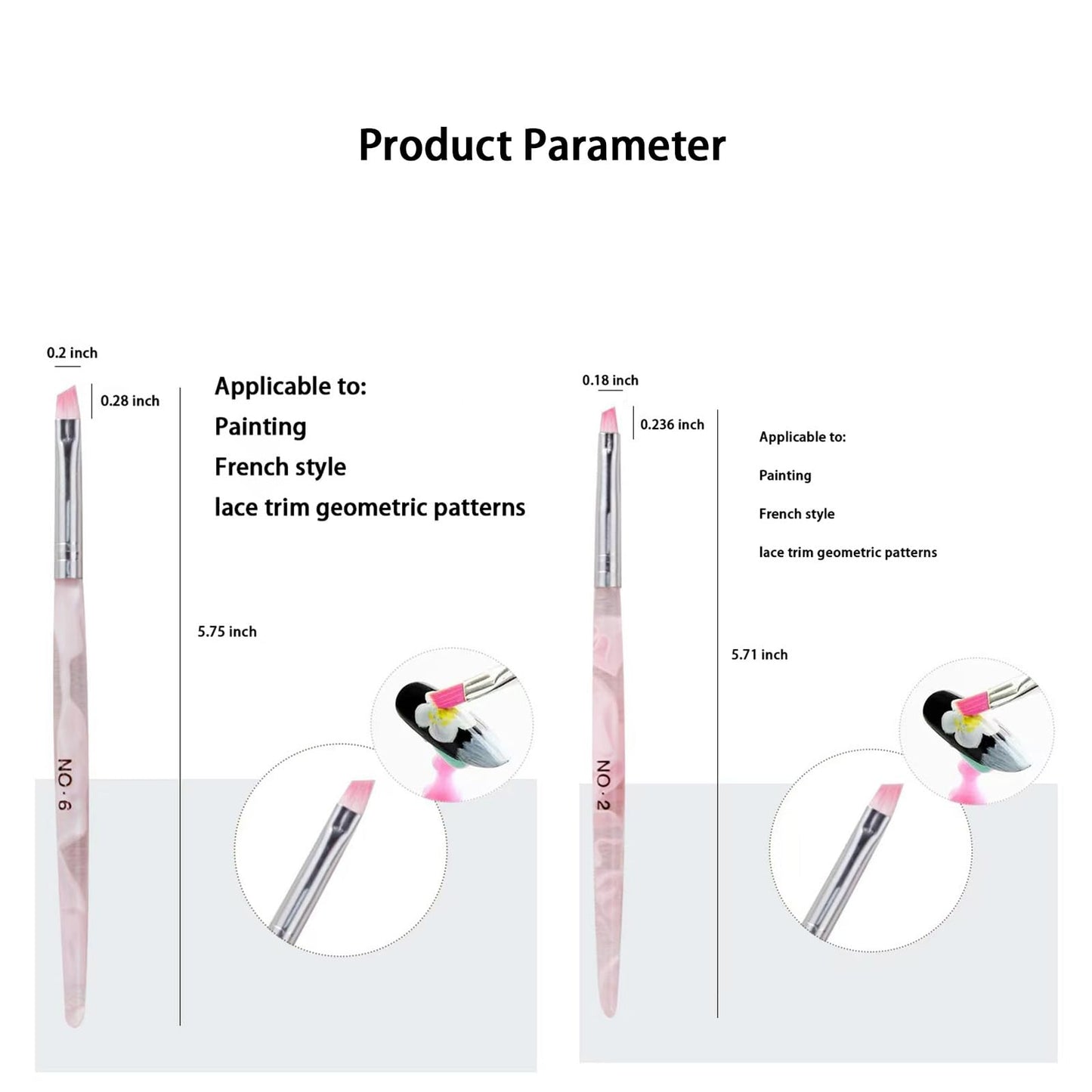 Nail Art Brush Set, Pink Marble Design, Professional Manicure Tools, Nail Brush and French Tip Brush 2 Piece