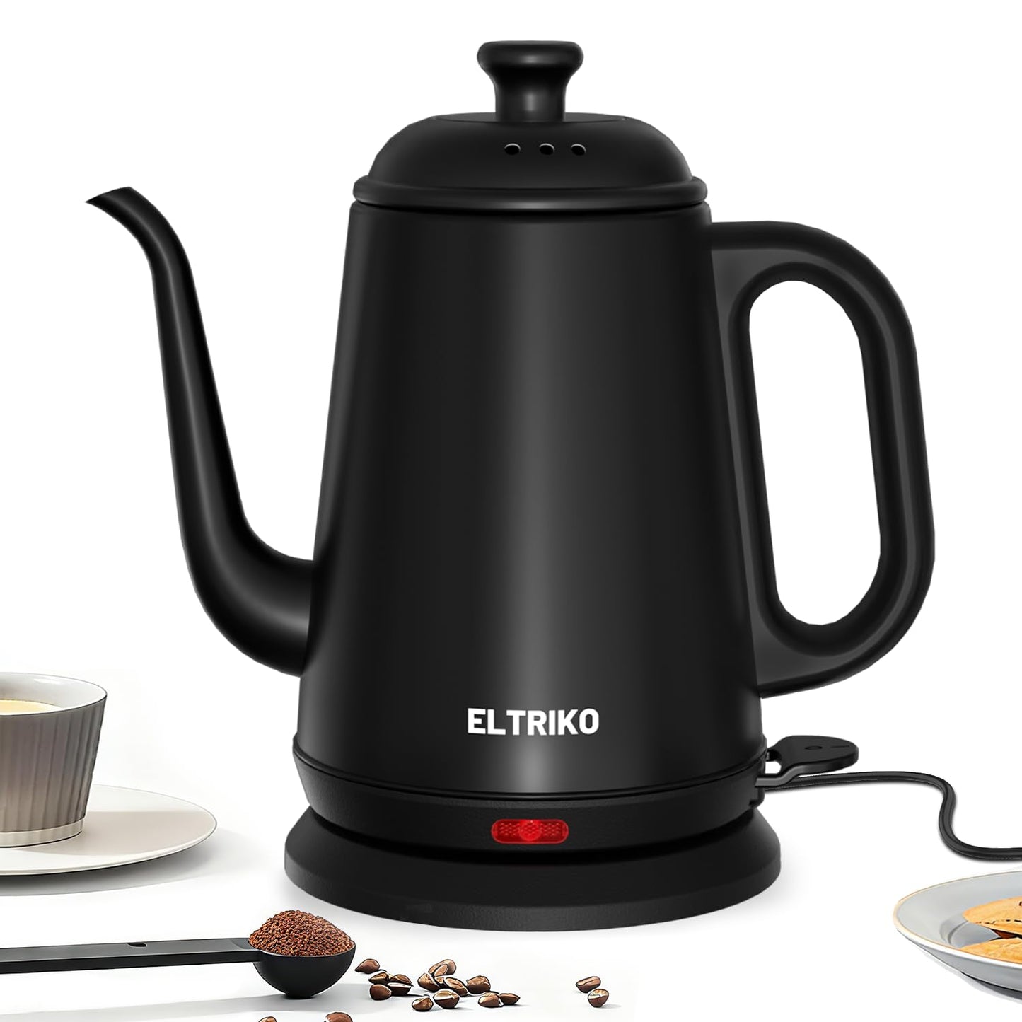 ELTRIKO Gooseneck Electric Kettle, 1L Water Boiler, Pour Over Coffee & Tea, 1000W Fast Heating, Stainless Steel, Auto Shut-Off & Boil-Dry Protection, BPA-Free (Black)