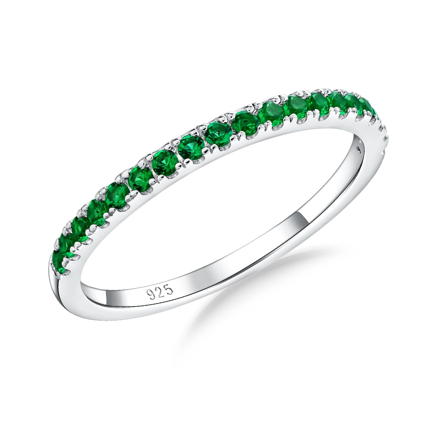 AGRULE Emerald Eternity Band Silver Wedding Rings Men Women Sterling Silver Created May Birthstone Rings 0.3 Carat Green Stone Stackable Cocktail Ring Size 10