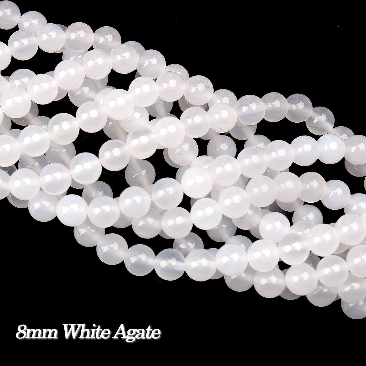 70PCS Natural 8MM Healing Gemstone, White Agate Energy Stone Round Loose Beads, Semi-Precious Crystal Beads with Free Elastic String for Jewelry Making DIY