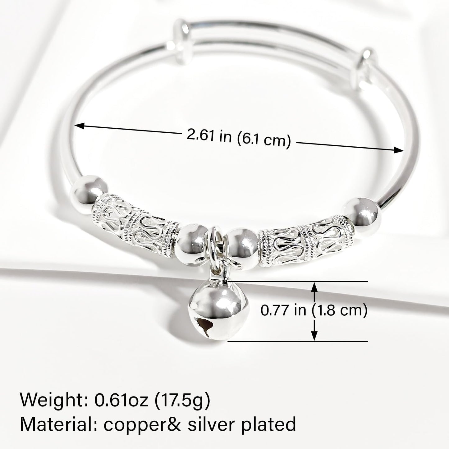 Handmade 925 Sterling Silver Beads Bangle Bracelet Adjustable Sterling Silver Bangles for Women Vintage Transfer Lucky Bangle Bracelet Trendy Silver Wrap Bracelet Boho Cuff Bangles for Women Birthdays