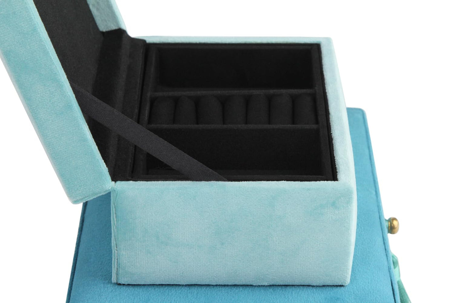 HofferRuffer Velvet Jewelry Boxes Decorative Boxes, Storage Accessory Organizer Boxes with Elegant Handle Decor, Classic Velvet Set of 2 Pieces (Blue)