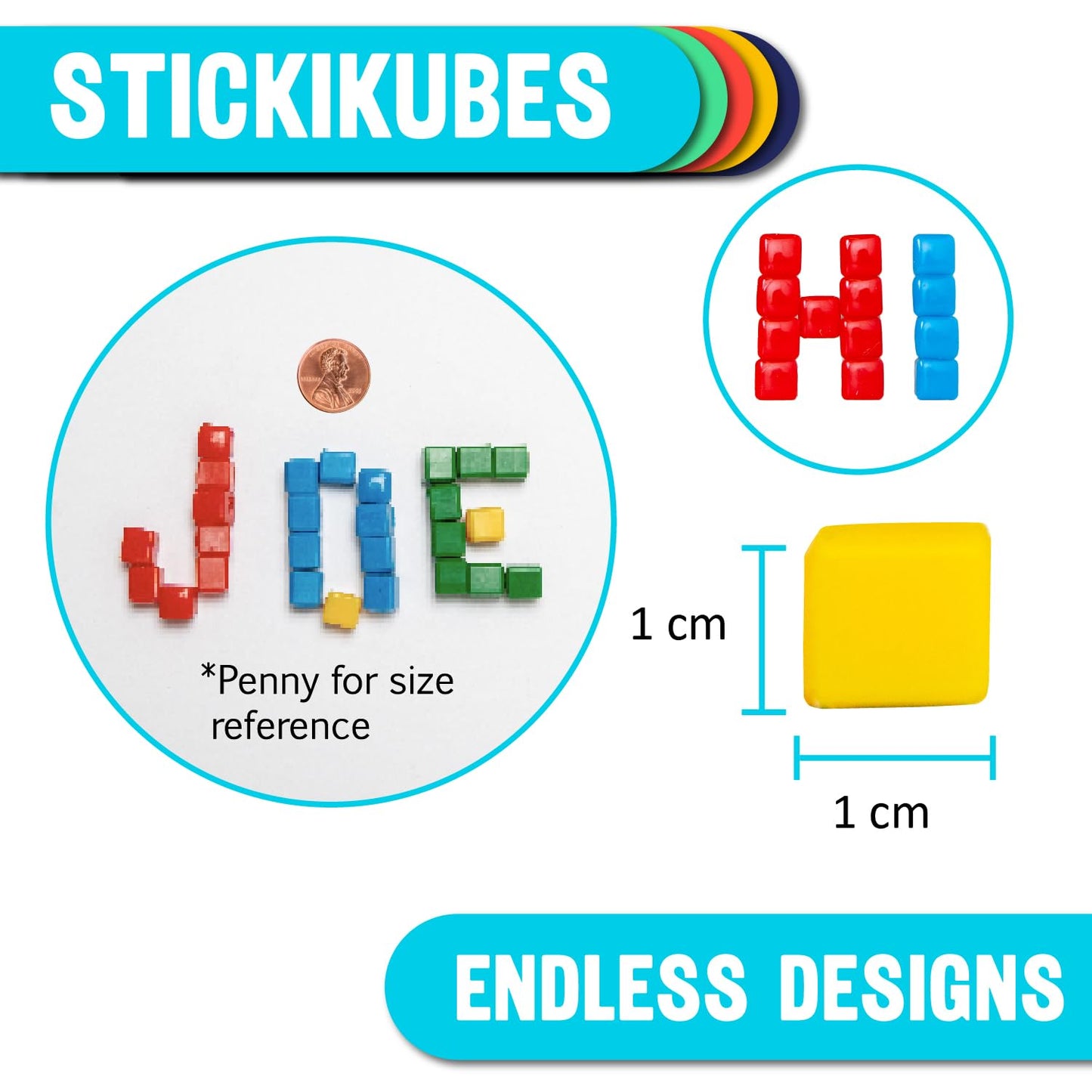 KOMARC GAMES StickiKubes, Mini Stacking Cubes that Stick to Anything, Non Toxic Kid Safe Sticky Blocks, Creative Construction Toy - 125 Cubes, 4 Colors, Tub