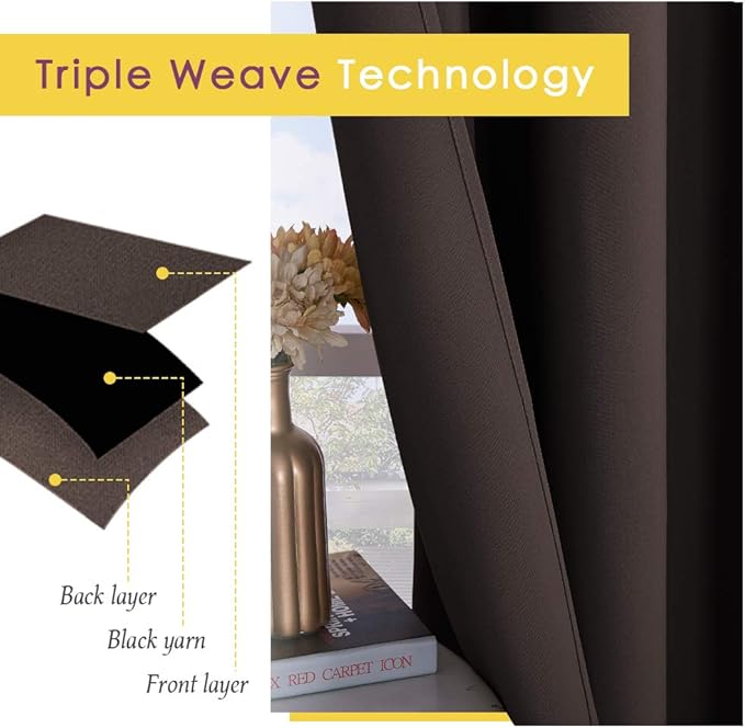 NICETOWN Room Darkening Curtains for Kitchen, Toffee Brown, Set of 2, 42 inches Wide by 50 inches Long, Window Treatment Thermal Insulated Solid Grommet Room Darkening Curtains/Drapes for Bedroom