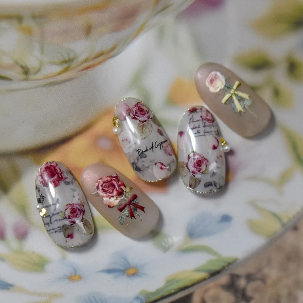 Retro Rose Nail Stickers 5D Embossed – Premium Salon-Quality Floral Nail Charm Accessories, Easy Application & Self-Adhesive Roses Red Flower Decal for DIY Manicure, Nail Art, Press on, Home or Salon