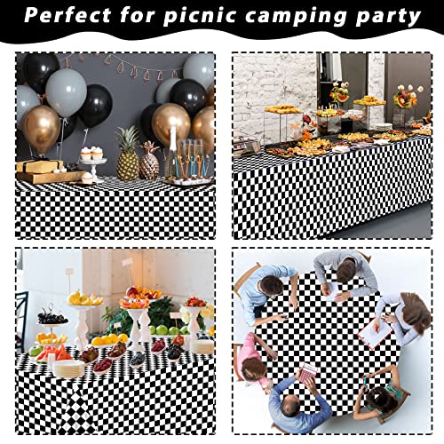 Black and White Checkered Tablecloth Roll 52 in x 100 Ft with Slide Cutter Black Checkered Table Cloth Roll Picnic Party Table Cover for Events Family Banquet Parties and Celebrations(Plastic) - color: Black and White Checkered