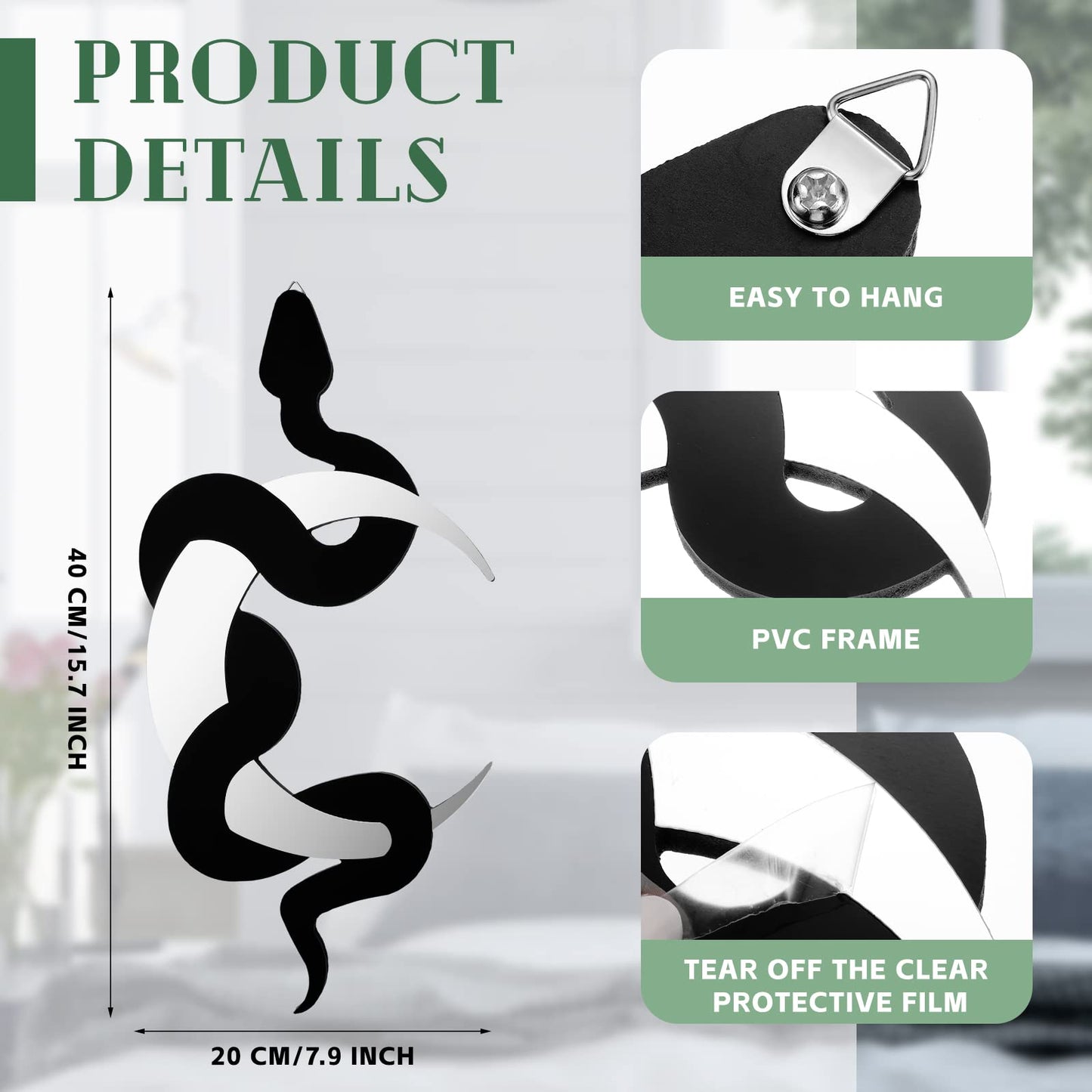Weysat Black Snake and Crescent Moon Mirror Gothic Wall Decor Gothic Snake Decor Boho Hanging Mirrors Home Decorative Wall Art for Living Room Bathroom Bedroom Hallway