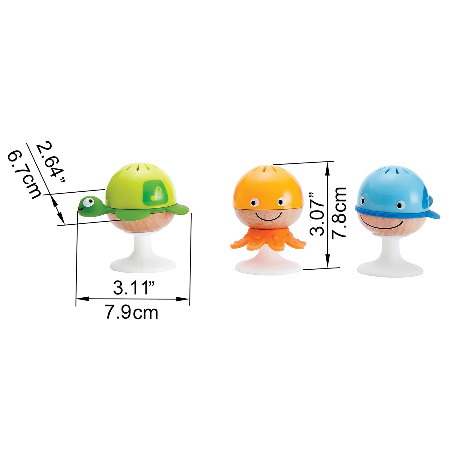 Hape Put-Stay Rattle Set | Three Sea Animal Suction Rattle Toys, Baby Educational Toy Set