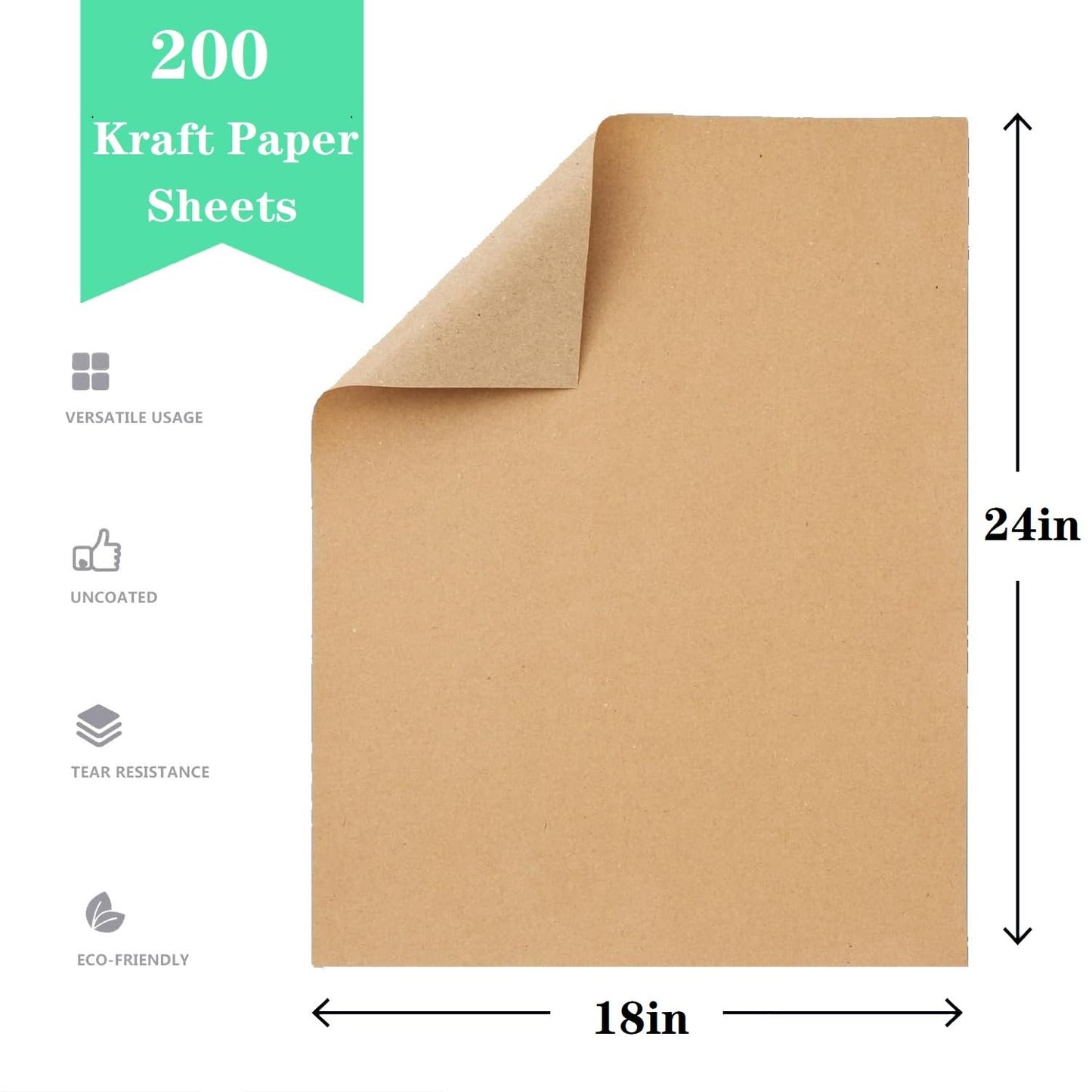 18”x 24”Kraft Paper Sheets Bulk Brown Paper Large Craft Paper for Arts, Drawing, DIY Projects, Brown Wrapping for Gift Shipping Packaging 200 Sheets