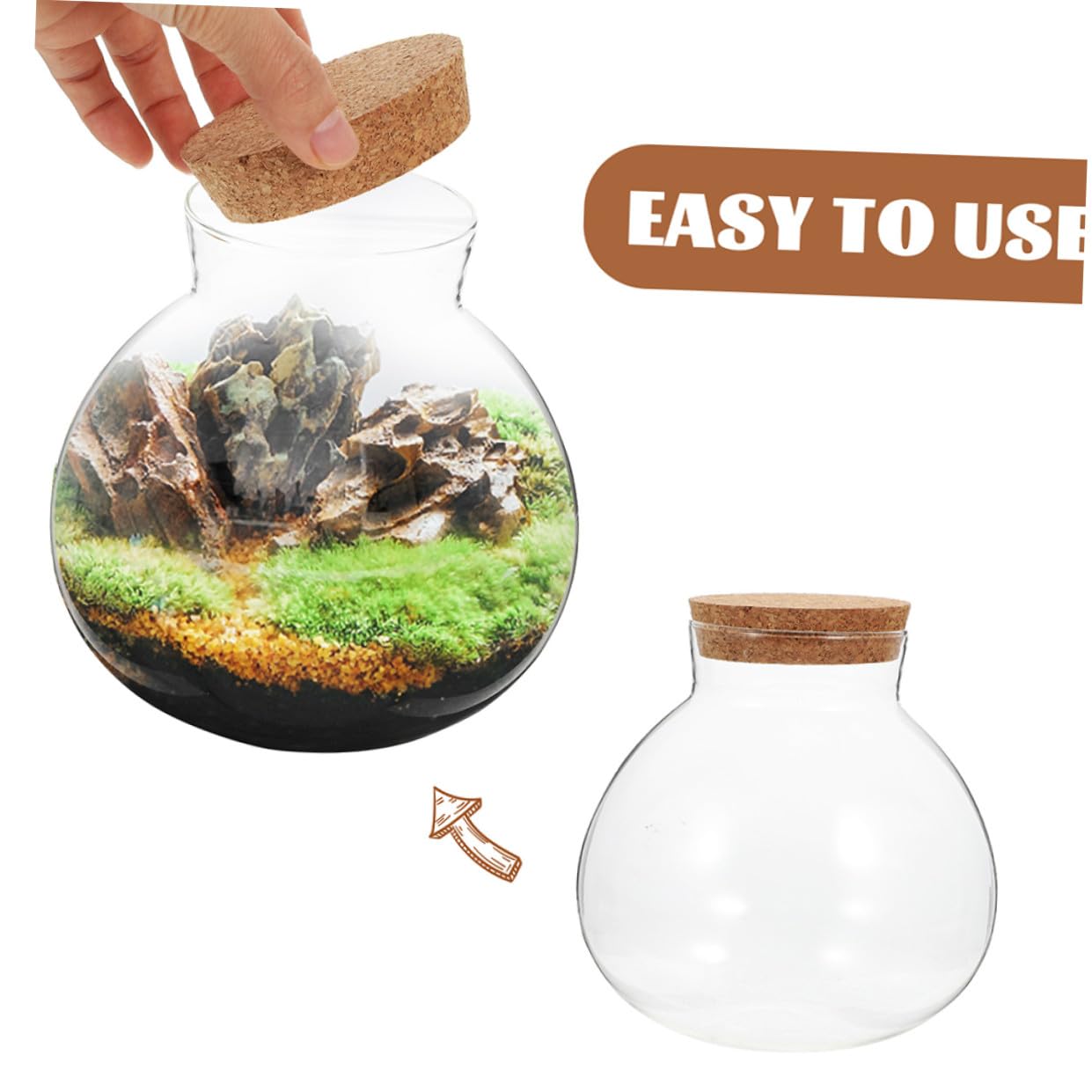 Toyvian Microlandscape Ecological Bottle Cork Stopper Round Glass Terrarium Holder for Moss Plants Decorative DIY Landscape Planter Container for Home and Office