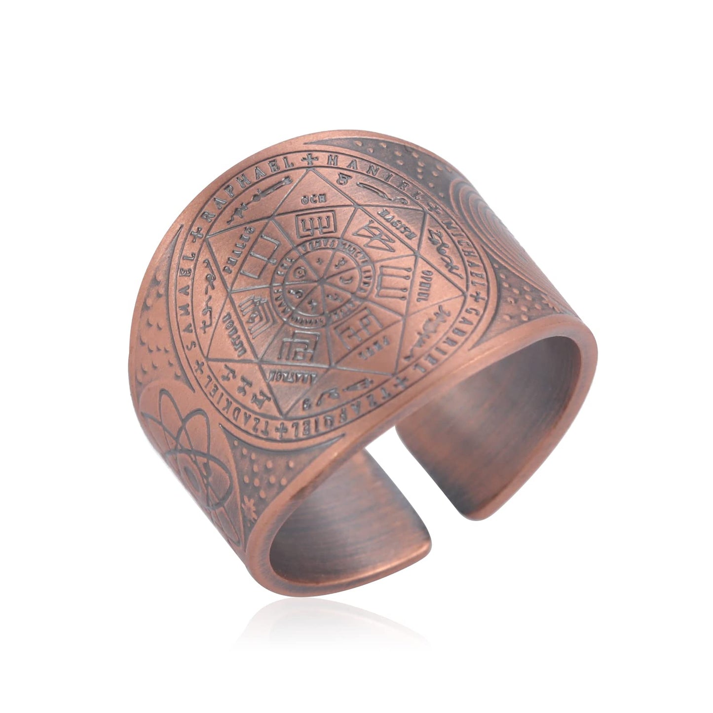 Amaxer Seven Archangels Ring for Men Copper The Seal Of Solomon Tetragrammaton Archangels Protection Ring Statement Band for Men Women (20mm-dark pink)