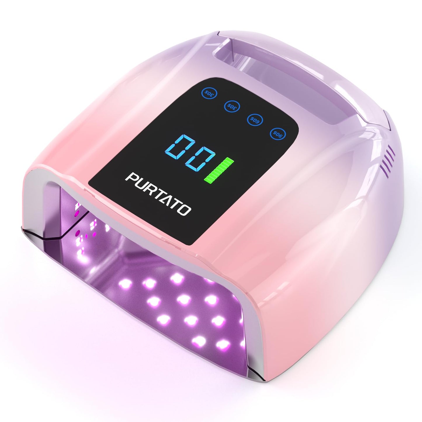 PURTATO Professional Rechargeable 96W UV LED Portable Cordless UV Light for Nail Lamp Machine with Removable Stainless Steel Bottom,4 Timer Setting and Smart Sensor Nail Dryer (Purple&Pink)