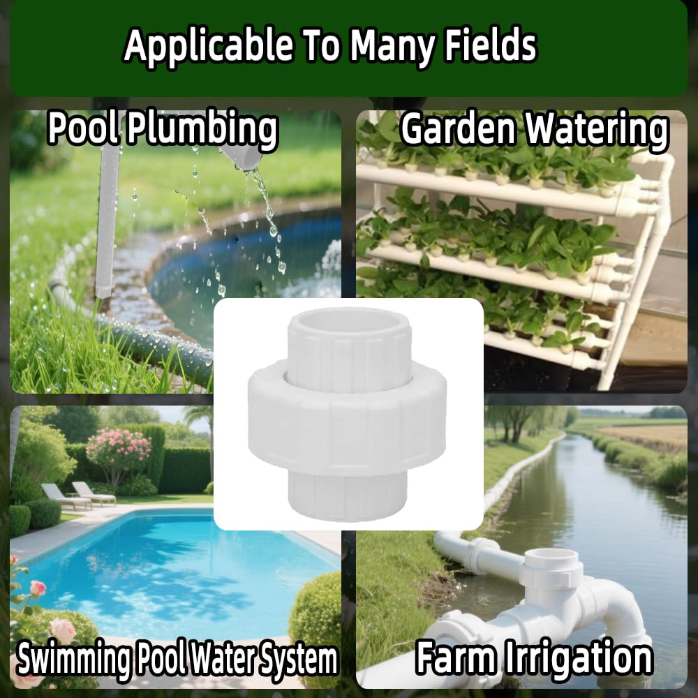 2pcs 2" PVC Union Coupling Pipe Fitting,(Socket x Socket) Schedule 40,Plumbing Fitting with EPDM O-Ring, White,Quick-Connect Slip Union Adapter Couplings for Farm Irrigation, Garden Watering.